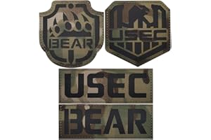 TAIFENG 4PC New Russia Escape from Tarkov Bear USEC IR Reflective Patch Tactical Military Badges Decorative Appliques Hook and Loop Fastener Backing (Color-e)