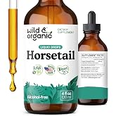 Wild &amp; Organic Horsetail Herb Tincture - Hair Skin and Nails Support - 4 oz | Liquid Horsetail Supplement - Hair, Skin &amp; Nail Support - Antioxidant Drops - Add to Tea - No Added Sugar &amp; Alcohol-Free