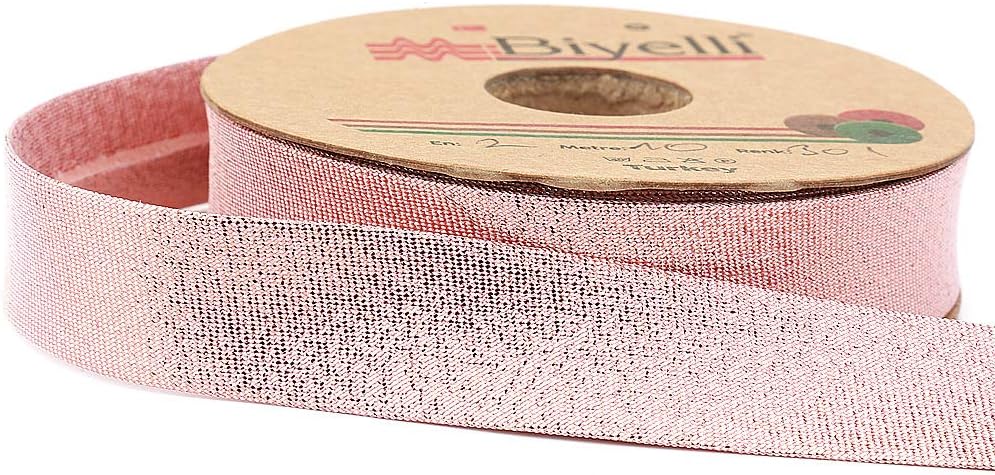 Lurex Shiny Metallic Bias Binding Single Fold 20mm-13/16inch (10meters-10.93yds) (Pink)
