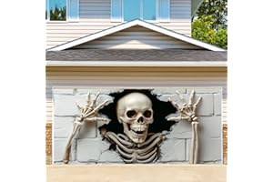 THISFIND 6 x 13 ft Halloween Garage Door Decorations Halloween decorations Witch Door Cover, Hanging Banner, Cauldron Backdrop Mural for Home, Outdoor, Indoor, Spooky Party, Wall, Window (Skull-2, 6 x 13 ft)