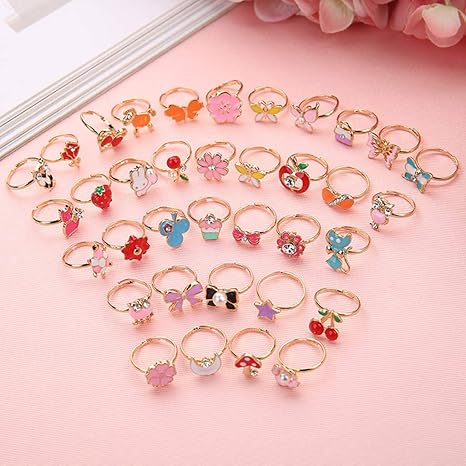 Cuigu 10 Pcsset Enfants Bague De Dessin Animé Anneaux Réglables Bijoux Pour Petite Fille Cadeau Party Favors Prétendre Jouer Figurines Jouet Jouet - 