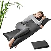 MR&HM Cooling Body Pillow Case 20"x54", Body Pillow Cover for Hot Sleepers, Breathable & Moisture Wicking, Soft Envelope Long Pillowcase, Rayon Derived from Bamboo & Polyester Blend, Dark Grey