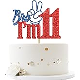 Bro I'm 11 Cake Topper, Bruh It's My Birthday, Cheers to 11 Years Old Birtthday for Big Brother, Happy 11th Birthday Party Cake Decorations Supplies for Boy, Blue & Red Glitter