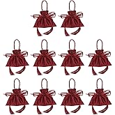 PATIKIL Velvet Gift Drawstring Bags 6 x 5.5 Inch, 10Pcs Velvet Pouches Wedding Candy Bags with Tassels for Christmas Jewelry Party Favor, Wine Red