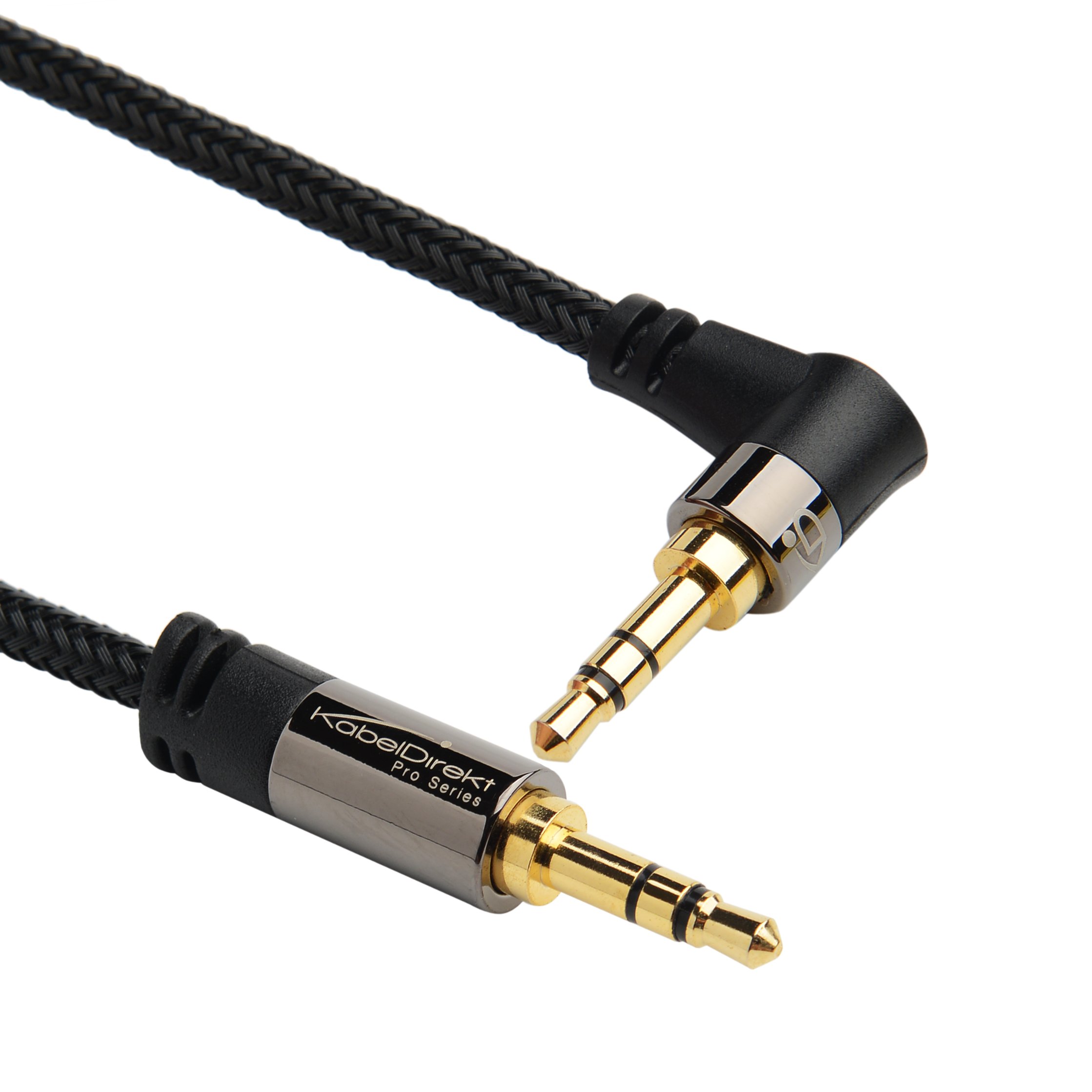 KabelDirekt – 5m AUX Stereo Jack Audio Cable 90° (3.5mm to 3.5mm AUX Stereo/Audio Cable, nylon-braided, with a 90 degree connector) PRO Series