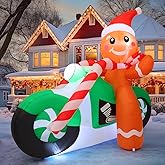 COMIN 6ft Christmas Inflatables Outdoor Decorations, Blow Up Gingerbread Man On A Motorbike Inflatable with Built-in LEDs for Christmas Indoor Outdoor Yard Lawn Garden Decorations