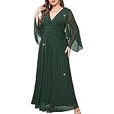 ZOMVA Plus Size Formal Dresses Sparkly V-Neck A Line Glitter Wrap Dress Evening Gown Cocktail Prom Butterfly Sleeve