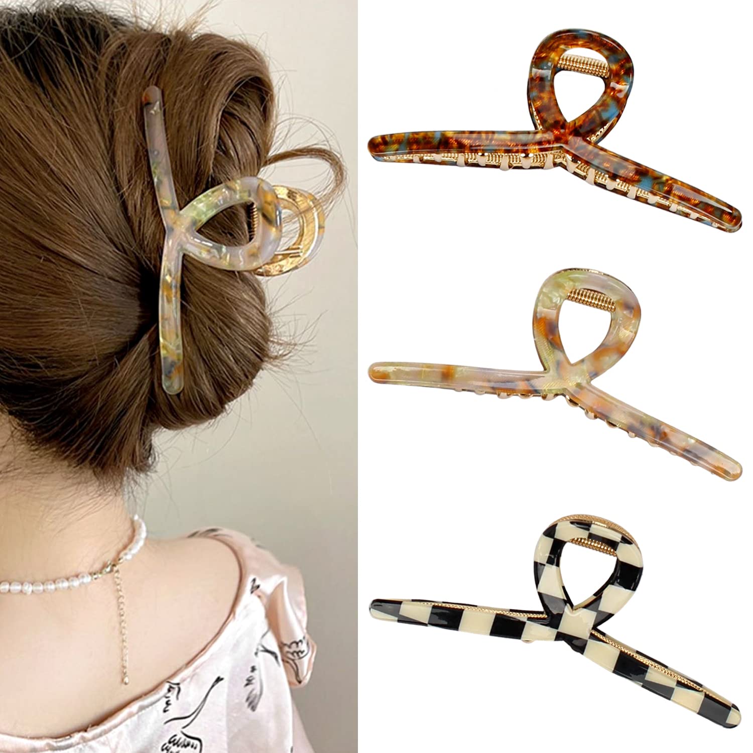 Big Butterfly Hair Claw Clips for Women - Acetate & Metal 4.7" Large Hair Accessories - 3 Pcs — image 1