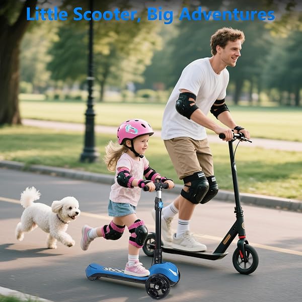 ELECTRIC SCOOTER FOR KIDS AGES 3-12, FULL BODY LIGHTS UP, WIDE DECK, 3 ADJUSTABLE HEIGHTS, 5MPH SAFE SPEED, 90MIN RIDING, FOLDABLE 3 WHEEL ELECTRIC SCOOTER FOR KIDS BOYS GIRLS TODDLER