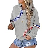 TSMNZMU Womens Baseball Hoodie Softball Sweatshirts Drawstring Long Sleeve Hoodies Oversized Pullover Shirts with Pockets