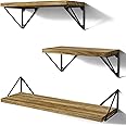 SRIWATANA Floating Shelves Wall Mounted, Rustic Wall Shelves for Bedroom, Bathroom, Living Room, Kitchen Set of 3 (Carbonized Black)