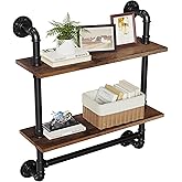 Merapi 24" Industrial Floating Shelves with Tower Bar, Pipe Shelves for Wall, 2 Tier Rustic Wood Wall Shelves for Home Décor,