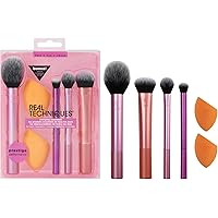 Real Techniques Makeup Brush Set with 2 Sponge Blenders for Eyeshadow, Foundation, Blush, and Concealer, Set of 6