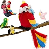 Tezituor Macaw Parrot Stuffed Animals with Babies, 18'' Mommy Stuffed Parrot Plush with 4 Baby Parrots, Realistic Parrot Toys for Kids, Big Bird Plush Toy Gift for Christmas Birthday Decoration
