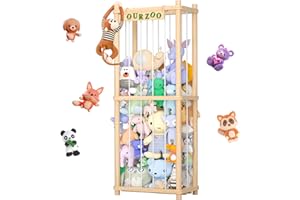 Eniffbaa Stuffed Animal Storage Wood Soft Toy Shelf Nursery Room Organizer Zoo Cage for Stuffed Animals with Zoo Pattern Gift for Nursery PlayRoom Bedroom KidRoom Chirstmas Gift