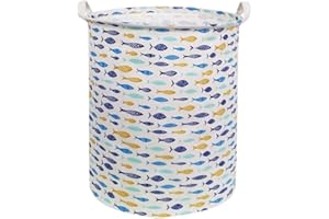 ESSME Baby Laundry Basket,Fish Hamper Collapsible Canvas Waterproof Kids Storage Bin for Home Decor, Nursery Hamper,Gift Baskets,Home Organizer (Fishes)