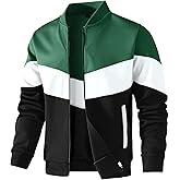 KAVIANA Men's Lightweight Varsity Jacket Casual Bomber Jacket Stylish Color Block Windproof Coat