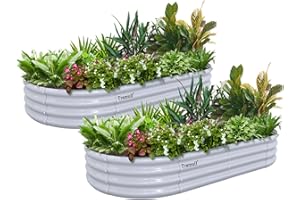 Tramull 2 Pack 6x3x1FT Galvanized Raised Garden Bed Kit Oval Metal Ground Planter Box Outdoor Bottomless Planter Raised Beds for Vegetables Flowers Herbs Fruits, Gray