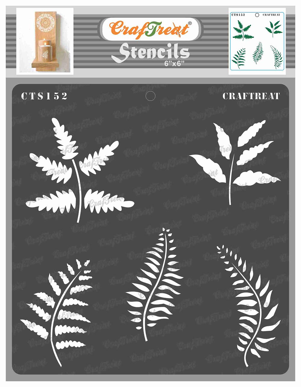 CrafTreat Reusable Fern Leaf Stencils 6x6 Inch for Painting on Wood, Canvas, Paper, Fabric, Floor, Wall and Tile - DIY Art and Craft Stencils for Painting Flowers and Leaves