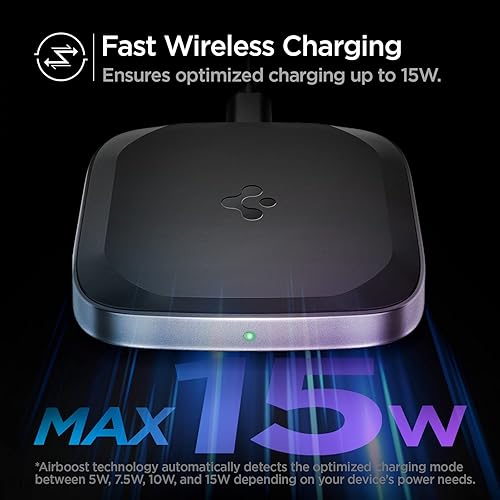 Spigen Wireless Charger, Fast 15W Wireless Charging Pad for Qi