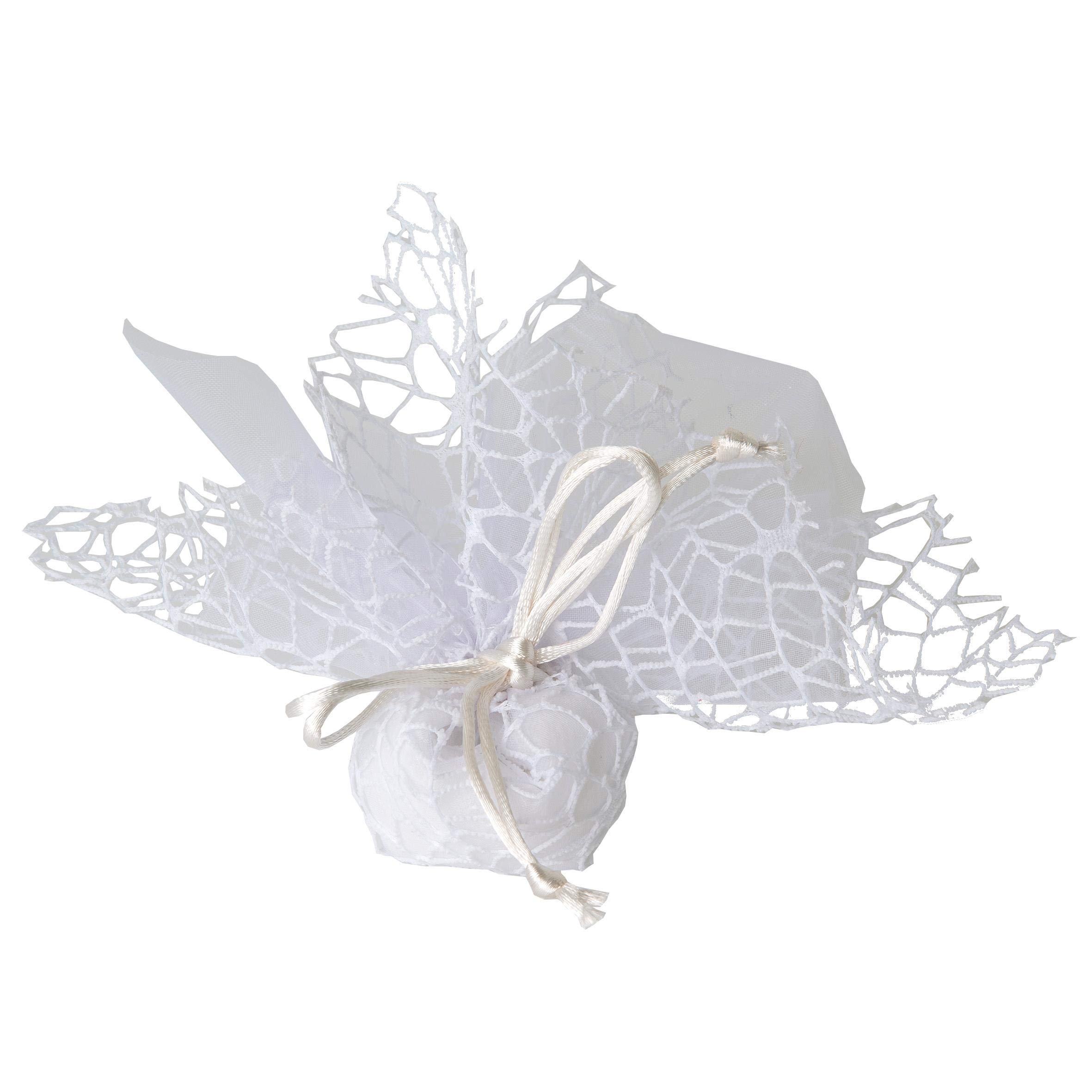 Pack of 30 party favors bag polycotton net + organza veil + self-tacking ribbon, confetti holder mesh bags colour white Themagicfour®
