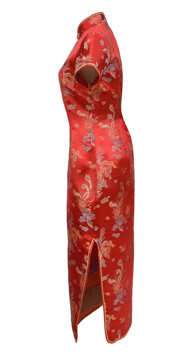 Robe chinoise Qipao longue de soirée rouge motif dragon ...