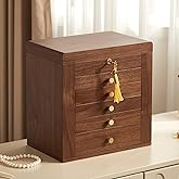 Homruilink Black Walnut Wooden Jewelry Box, Wood Jewelry Organizer with 2 Side Doors Mirror Lockable Classical Style for Watch Necklace Ring Earring Storage Valentine's Day Gifts-6 Layer