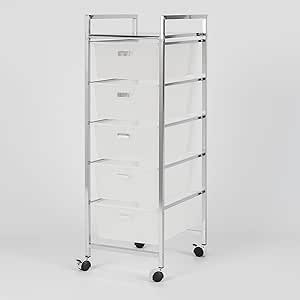 Habita Home Carrito DE BAÑO 5 CAJONES Cromado Blanco 32,5x39x95cm Color