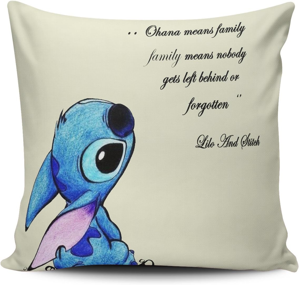 KEIBIKE Pillow Case Lilo and Stitch Ohana Means Family Personalized Pillowcases Hot Decorative Throw Pillow Covers Cases Square 18x18 Inches