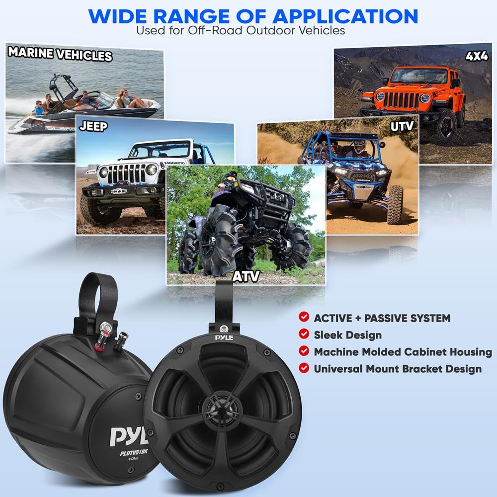 Pyle 2-Way Waterproof Off Road Speakers 1000 Watts - 5.25
