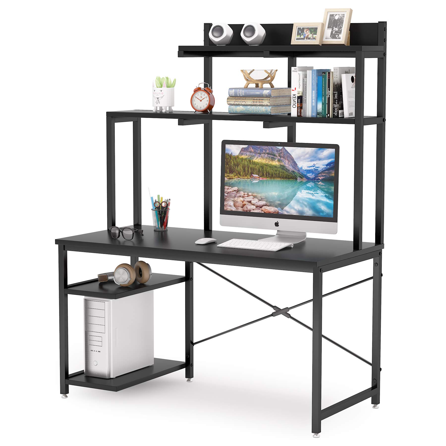 Buy Tribesigns Computer Desk with Shelves and Hutch, 47 Inch Home
