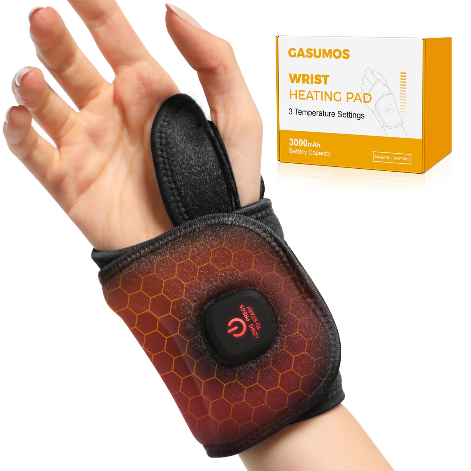 Photo 1 of Wrist Heating Pad, Heated Wrist Wrap, Heating Pad for Wrist Cordless, Heated Wrist Wraps for Pain with 30 Mins Auto-Off, 3000mAh Battery, 3 Heating Modes(Black)