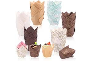 300Pcs Tulip Cupcake Liners, 6 Colors Standard Muffin Cases, Greaseproof Cupcake Wrappers, Baking Cups for Weddings Birthdays