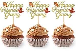 MOITKPTT 24 Pcs Glitter Happy Friendsgiving Cupcake Toppers for Thanksgiving Day Decorations, Fall Theme Thanksgiving Cake Topper for Thanksgiving Party Supplies (Friendsgiving)
