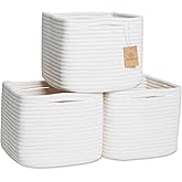 NaturalCozy Storage Cubes 9”x9”x7”Cotton Rope Woven Baskets for Organizing 3-Pack | 9 Inch Cube Storage Bin | Small Basket for Shelf Nursery, Pantry, Decorative Plant, Bathroom Closet, Toy Gift
