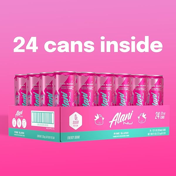 ALANI NU PINK SLUSH, SUGAR FREE, LOW CALORIE ENERGY DRINKS, 200MG CAFFEINE, BIOTIN, B VITAMINS, ZERO SUGAR, 5 CALORIES, 12 FL OZ CANS, 24 PACK