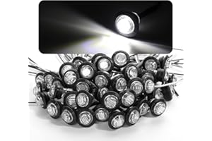 MADCATZ Meerkatt (Pack of 50) 3/4 Inch Mini Round White LED Side Marker Clearance Lamp Mount Indicator Light w/Rubber Grommet Universal Fit Truck Trailer Pickup 12V DC