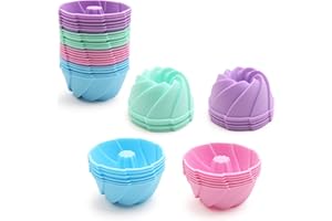 Tongjude 24 Piece Silicone Donut Mold, Non-Stick Mini Doughnut Cups, 3.07 Inch Spiral Grain Silicone Molds, Heat Resistant Bakeware for Bagel, Muffin, Jello and Cake Baking