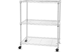 Whitmor 3 Tier Storage Shelving, Heavy Duty with Wheels, Adjustable Steel Organizer, 400 lbs Capacity per Shelf, Max 1200 lbs Total for Garage, Kitchen, Bathroom, 24" L x 14" W x 20" H, Chrome
