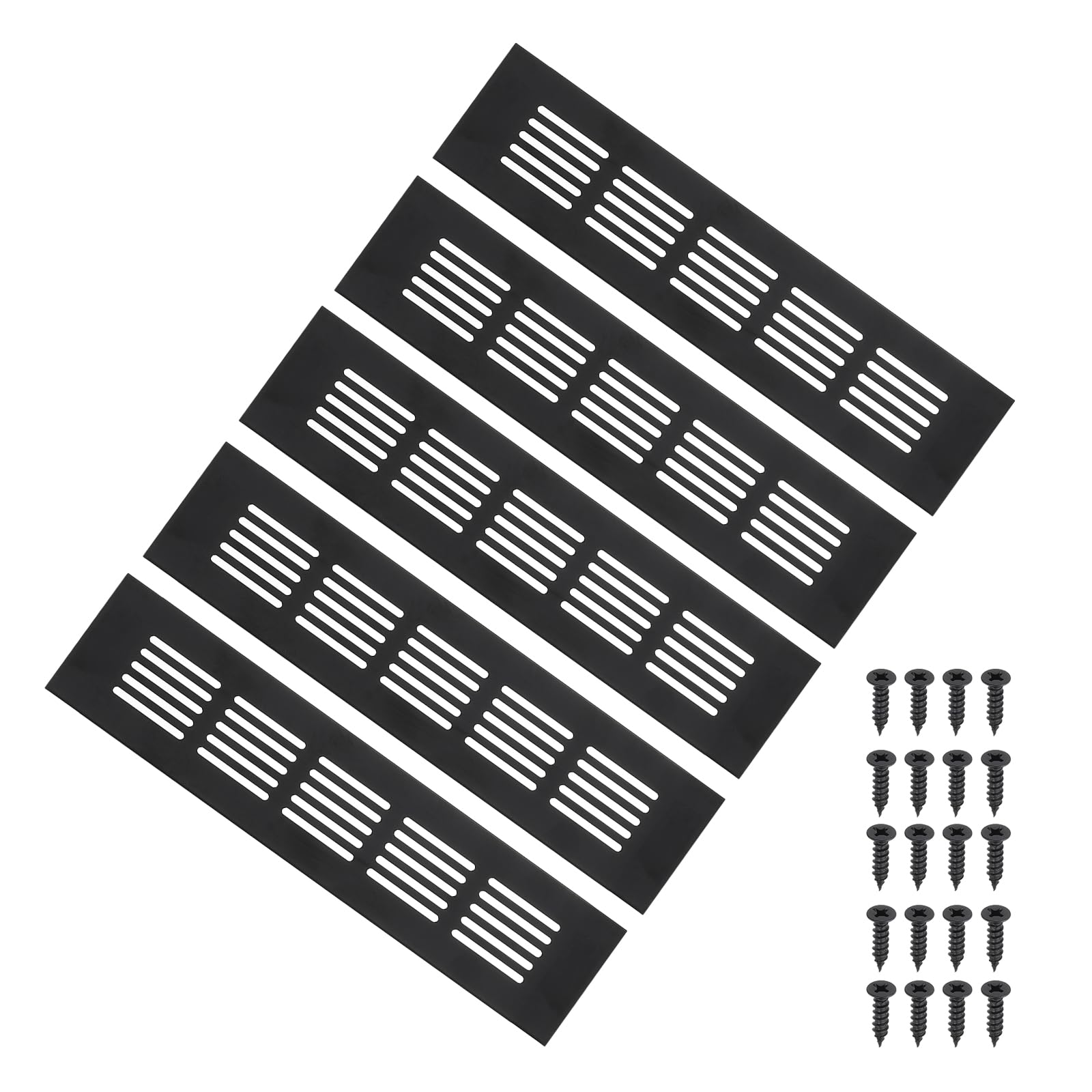 PATIKIL 9 x 2 Inch Door Air Vent Cover, 5pcs Aluminum Grille Ventilation Cover Louvered with Mounting Screws for Cabinet Wardrobe Door, Black