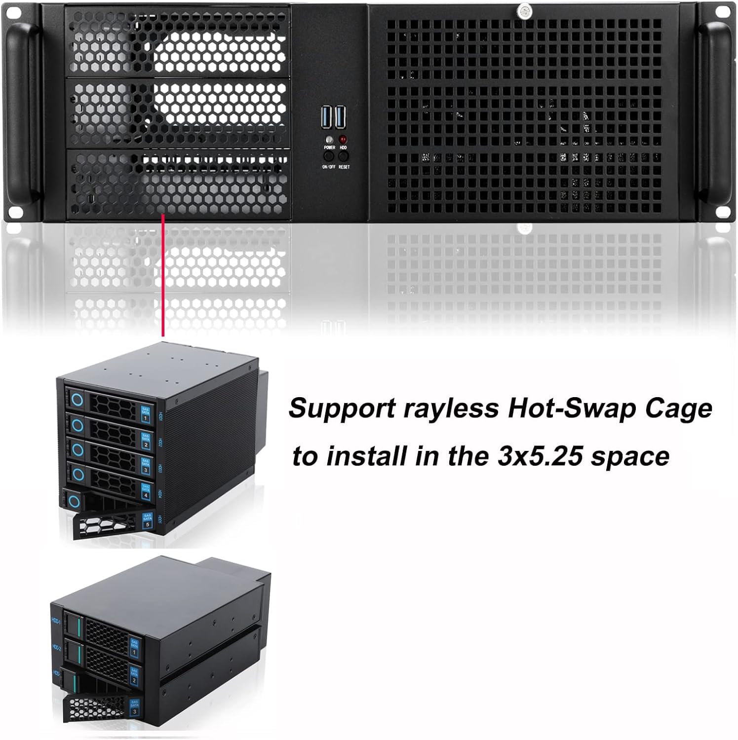 RackChoice 3u Rackmount Server Chassis MATX/Mini-ITX 3x5.25 Support ATX PSU with Either top/Bottom or Side Cooling and SFX PSU (Need to use The ATX to SFX braccket in Screw Box)