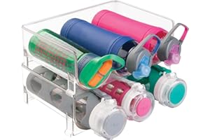 mDesign Stackable Plastic 3 Bottle Refrigerator Wine Rack - Kitchen Storage Organizer for Champagne, Wine or Water Bottles - Stacking Wine Organizer for Fridge - Ligne Collection - 2 Pack - Clear