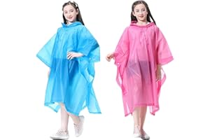 Makonus 2 Pack Rain Ponchos for Kids, Reusable Kids Raincoats with Hood Raincape Poncho for Boys and Girls