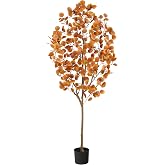 Nearly Natural 6ft Autumn Eucalyptus Artificial Fall Tree in Black Pot | Indoor-Only Faux Tree, Rust Colored Leaves, Bendable Branches, Fall Decor Thanksgiving Decorations, 72"Hx24"Wx20"D