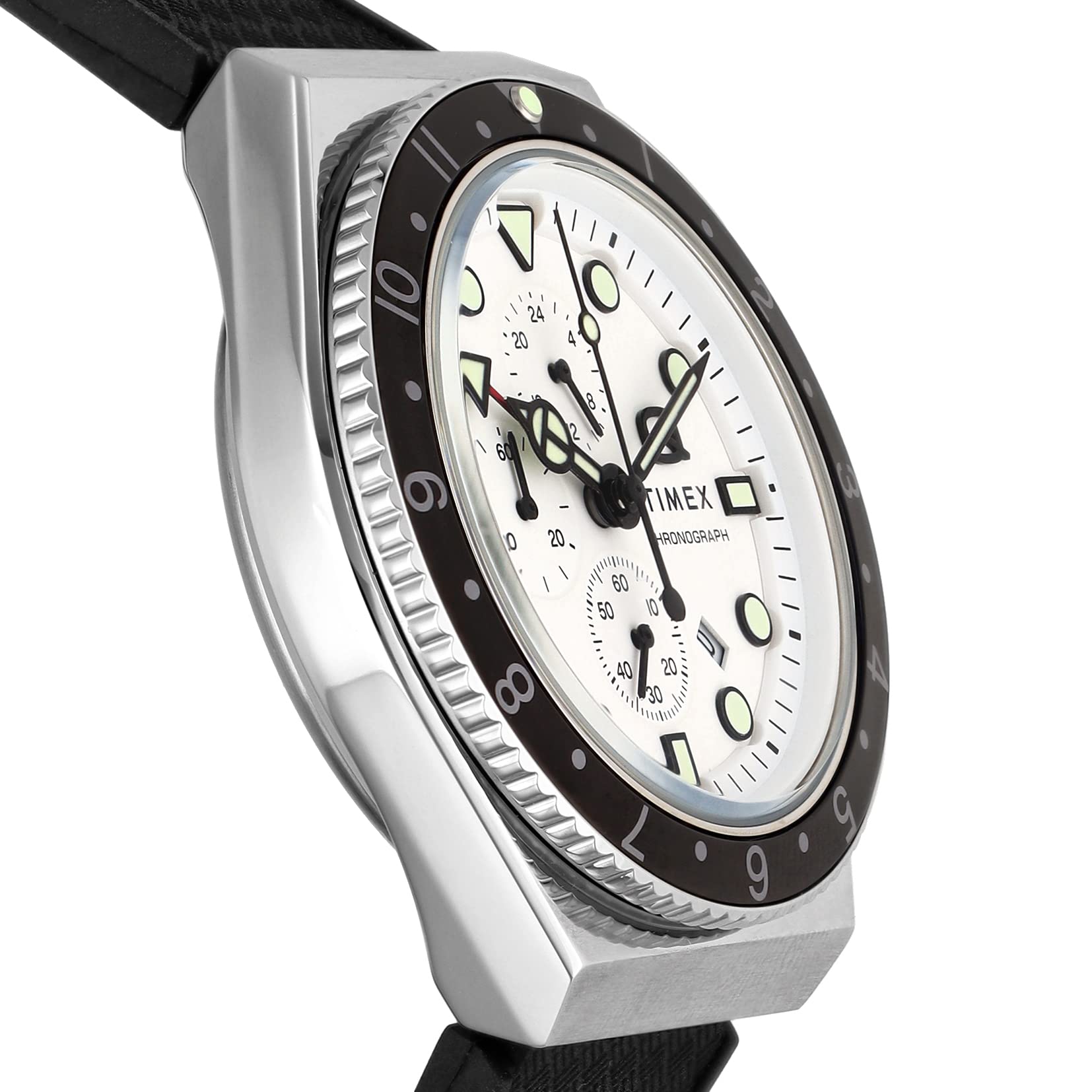 TIMEX Timex Q GMT Chronograph Black Dial Stainless Steel Quartz 40MM Watch TW2V70100 Men's, Black