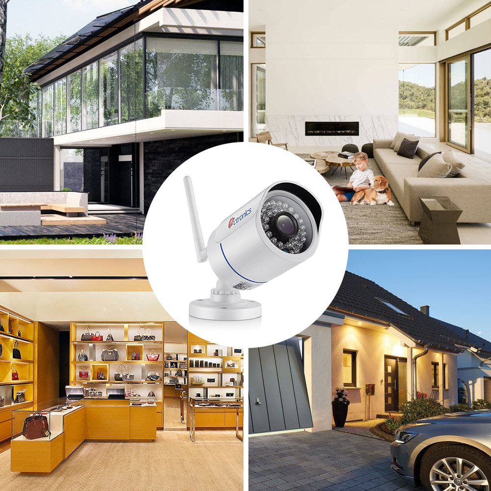 Ctronics drahtlose IP Kamera Überwachungskamera für den Outdoor Wlan Cam mit WiFi,720p HD,Nachtsicht,Bewegungserkennung,Email-Alarm für PC, Smartphone,Tablet,CMS Fernzugriff und bis 128GB SD
