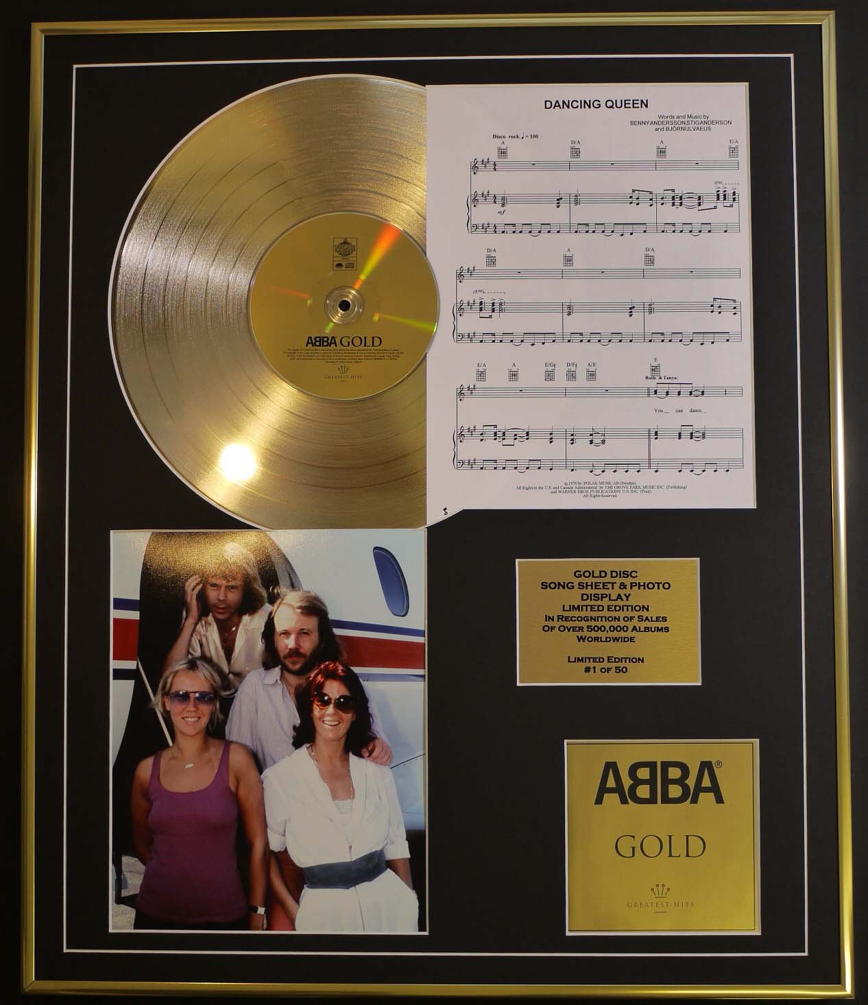 ABBA/CD GOLD DISC, SONG SHEET & PHOTO DISPLAY/LTD. EDITION/COA/ALBUM GOLD/SONG SHEET DANCING QUEEN