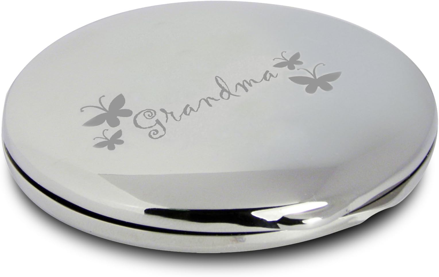 Silver Finish Engraved Grandma Round Compact Mirror with Butterflies Great Gifts Idea for Birthday Gift Christmas Presents