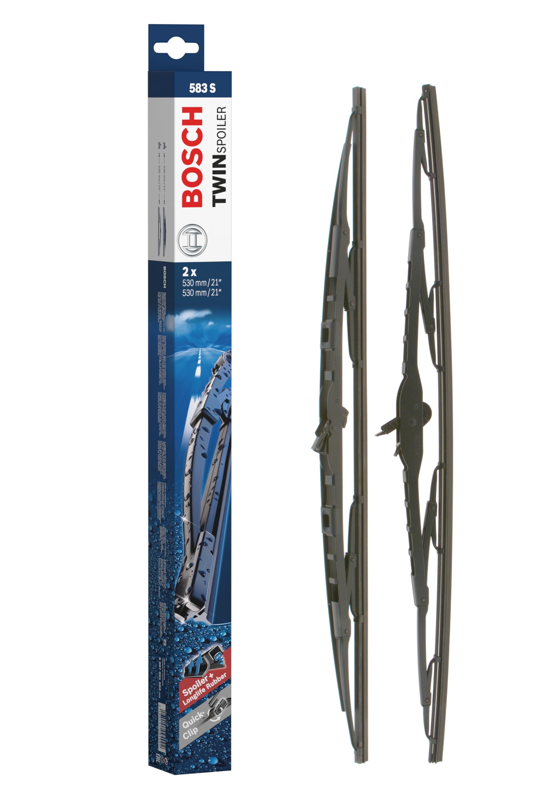 Bosch Wiper Blade Twin Spoiler 583S, Length: 530mm/530mm – Set of Front Wiper Blades