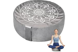 Hihealer Meditation Cushion - Large Velvet Zafu Floor Pillow for Adults and Women - Comfortable Yoga Pillow with Traditional Tibetan Buckwheat Filling for Meditation and Relaxation